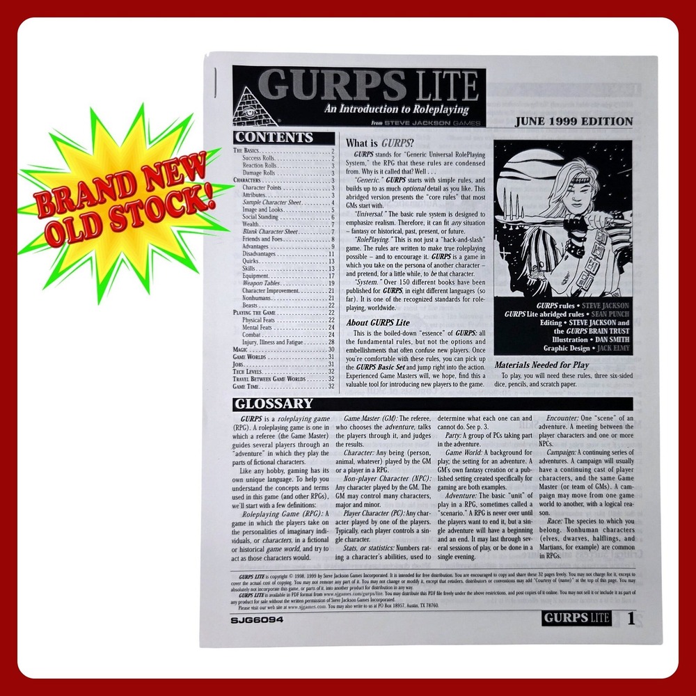 Steve Jackson Games GURPS Lite RPG Booklet‎ 1999 Edition New